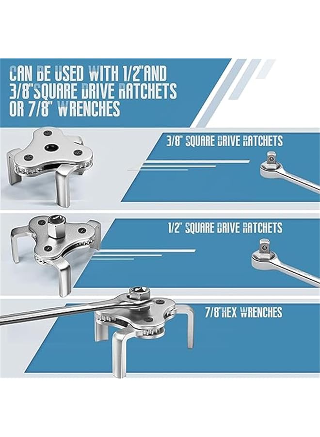 KASTWAVE Universal Oil Filter Wrench, From 2-1/2 Inch To 4.5 Inch 3 Jaw Adjustable Oil Filter Removal Tool Set, Easy Changes, Efficiency 2 Way Oil Filter Wrench For Cars, Trucks, Motorcycles, 1 Pcs - Image 4