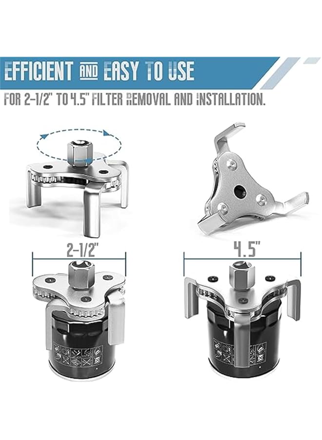 KASTWAVE Universal Oil Filter Wrench, From 2-1/2 Inch To 4.5 Inch 3 Jaw Adjustable Oil Filter Removal Tool Set, Easy Changes, Efficiency 2 Way Oil Filter Wrench For Cars, Trucks, Motorcycles, 1 Pcs - Image 3