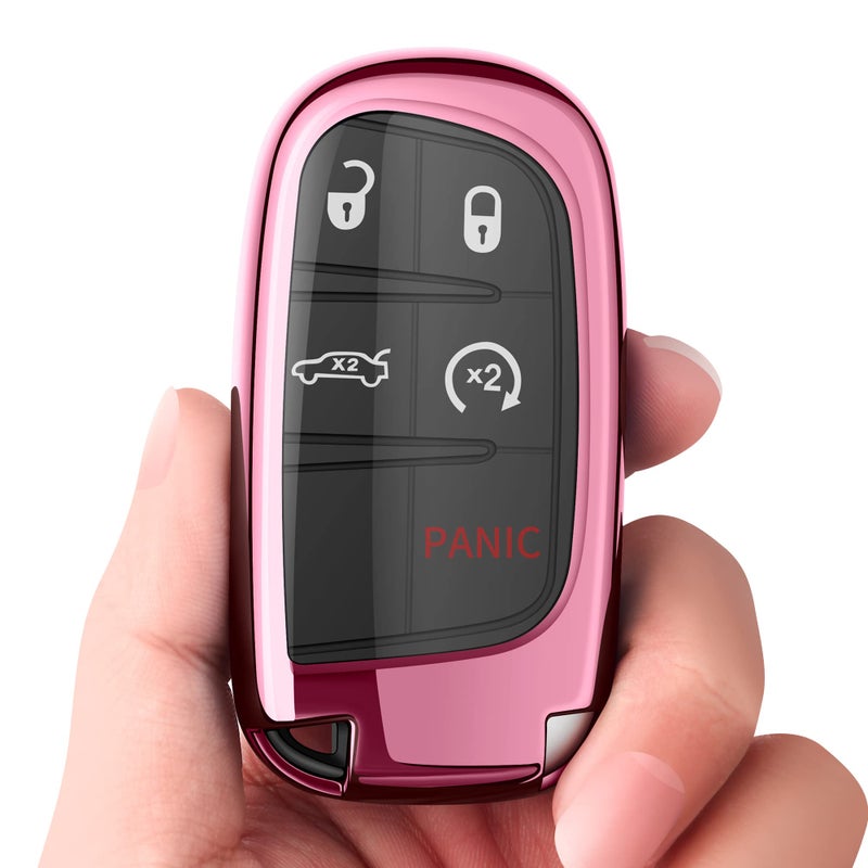 Tukellen for Jeep Dodge Key Fob Cover Premium Soft Full Protection Key Case Shell Compatible with Jeep Grand Cherokee Wrangler Compass Cherokee Renegade Patriot Grand ComanderPink