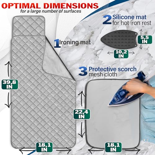 LAGARTO Portable Ironing Mat for Table Top – Foldable Ironing Pad for Table, Washer & Dryer (39.8" x 18.1") with 4-Layer Heat-Resistant Fabric & Magnetic Edges – Easy to Store & Use on Any Flat Surface - Image 2