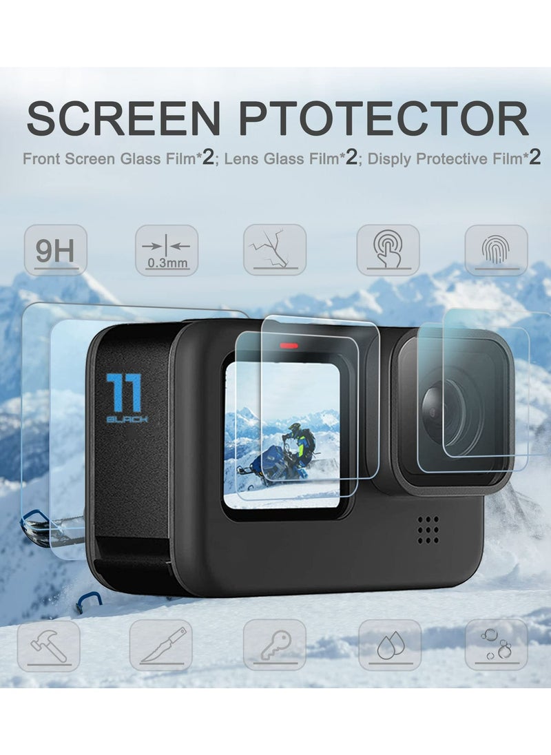 TLAXCA Accessories Kit for Go Pro Hero 12/Hero 11/Hero 10/Hero 9 Black,2-Pack(6pcs) Screen Protector Silicone Sleeve Protective Case with Lens Cover Cap Lanyard for Hero 12/11/10/9 Black Action Camera  - Image 2