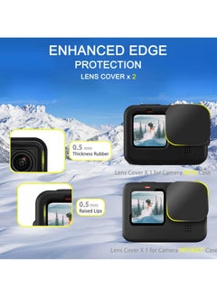 TLAXCA مجموعة الملحقات لـ Go Pro Hero 12/Hero 11/Hero 10/Hero 9 باللون الأسود، عبوتان (6 قطع) واقي شاشة من السيليكون مع غطاء للعدسة وحبل لكاميرا الحركة السوداء Hero 12/11/10/9  - Image 5