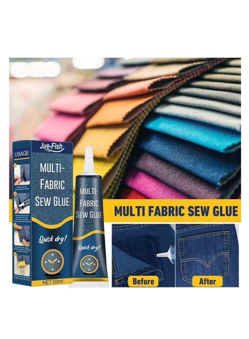 JUE-FISH Quick Dry Multi-Fabric Sew Glue, Fabric Glue Permanent Clear Washable For Patches Drying Waterproof Adhesive All Fabrics, Clothes, Cotton, Flannel, Denim, Leather, Polyester Repair - Image 2