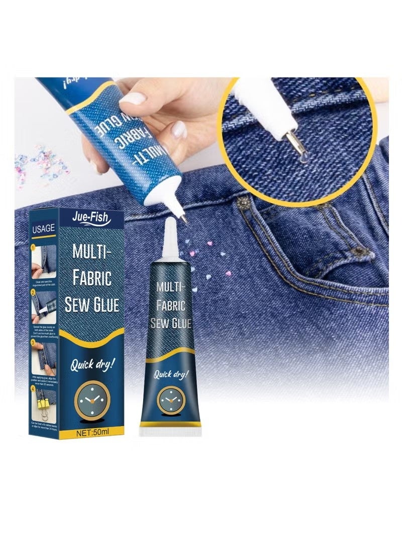 JUE-FISH Quick Dry Multi-Fabric Sew Glue, Fabric Glue Permanent Clear Washable For Patches Drying Waterproof Adhesive All Fabrics, Clothes, Cotton, Flannel, Denim, Leather, Polyester Repair - Image 1