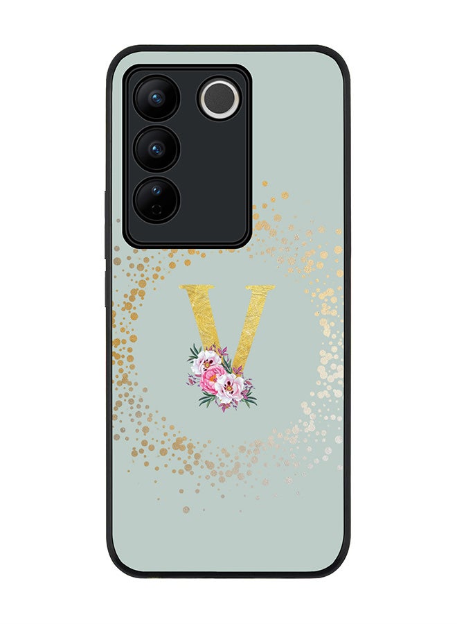 Stylizedd Case for Vivo V27 / Vivo V27 Pro / Vivo S16, Slim fit Flexible Cover - Custom Monogram Initial Letter Floral Pattern Alphabet - V (Light Grey) - Image 1
