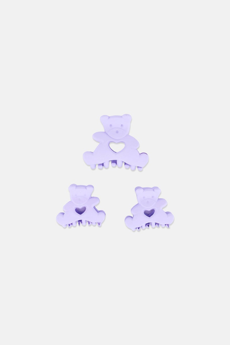 Expressions Women 3 Pieces Bear With Heart Hair Claw Clips, Lavender - Image 2