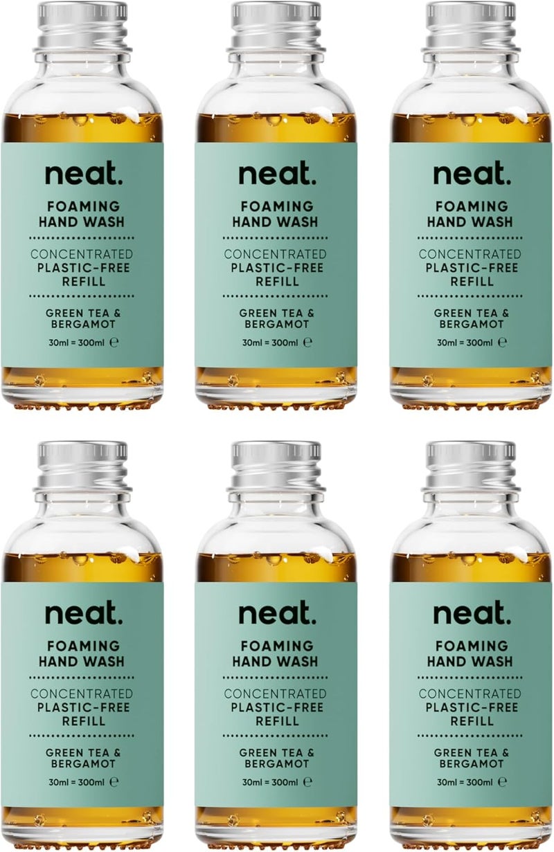 Neat Hand Wash Refills Green Tea Bergamot 6x 30ml Powerfully PlantBased Refillable Hand Soap EcoFriendly Foaming Handwash Refill