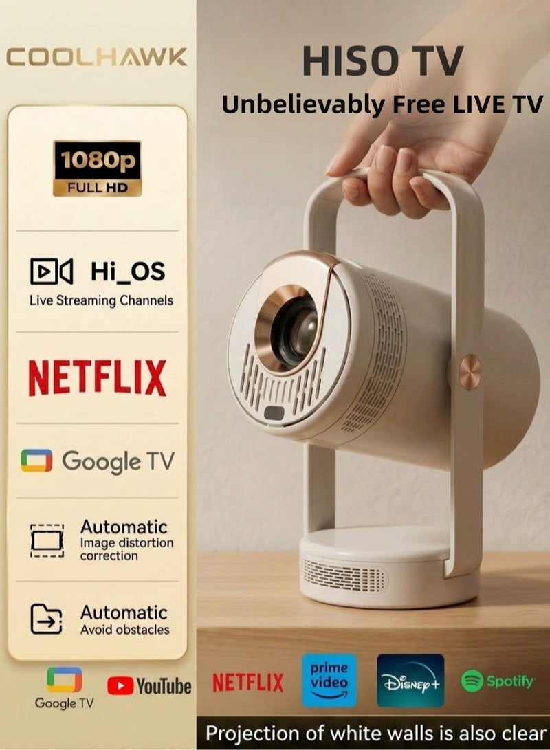 COOLHAWK Projector 4K Full HD - Native 1080P 300 ANSI LUM Mini Pojktor, Android 14 Smart Portable Projectors with Netflix, Youtube, With Wife 5G & Bluetooth 5.4, Auto Keystone, for Outdoor Indoor Home Cemine - Image 1