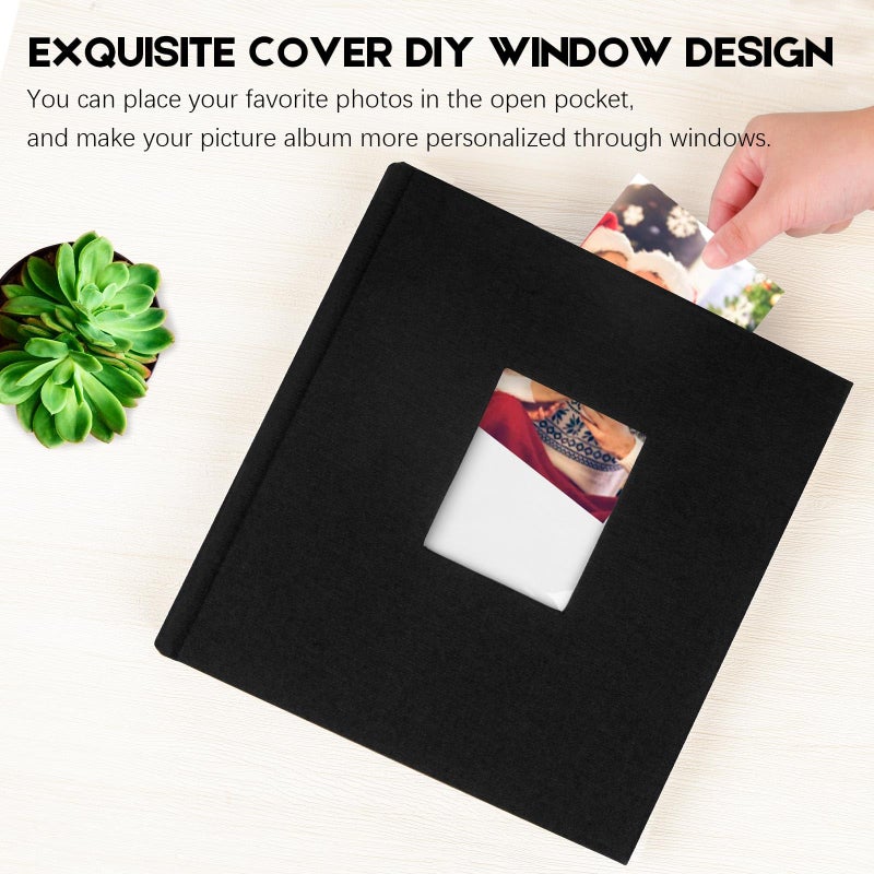 Aevdor 240 Pockets 5x7 Photo Album with Writing Space, Large Capacity Photo Album 5x7 Holds 240 Photos, Linen Cover Acid Free Photo Book with Memo for Baby Family Anniversary Wedding Pictures, Black - Image 3