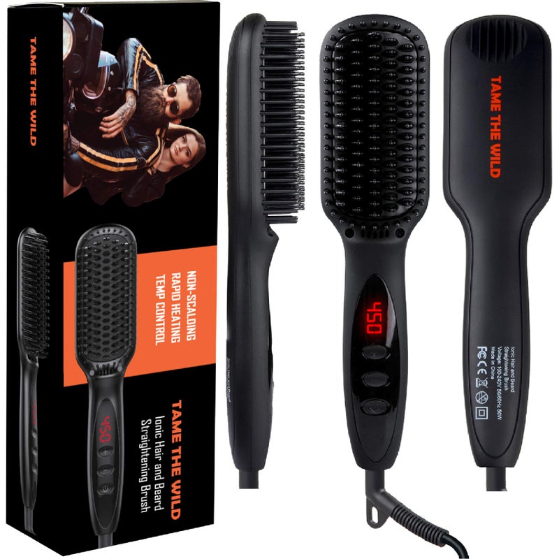 TAME THE WILD MAKE YOUR BEARD BEHAVE Tame The Wild Pro Beard Straightener for Men - Premium Heated Beard Brush - Anti-Scald Ionic Generator - 12 Temp Settings - LED Display - for Beards Over 2" Long - Image 1