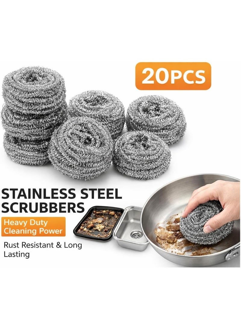 20 Pieces Stainless Steel Scrubbers, Silver, Heavy Duty Scouring Pads for Pots, Pans & BBQ Grills, Rust Resistant - Image 2