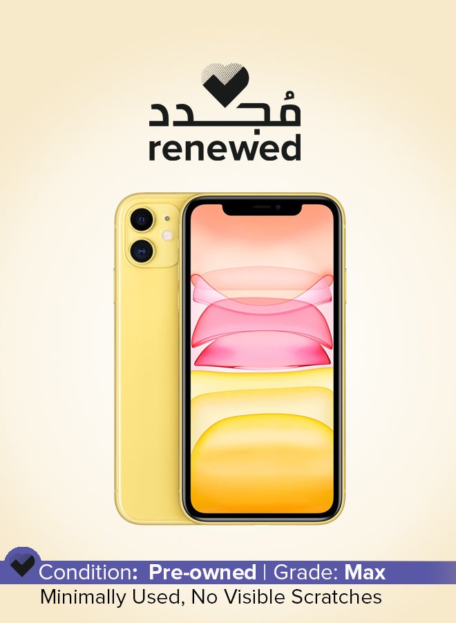 ابل  مُجدد - هاتف آيفون 11 بذاكرة داخلية 128 جيجابايت ويدعم تقنية 4G LTE (موديل عام 2020 - تغليف رفيع)، النسخة العالمية - أصفر - Image 1