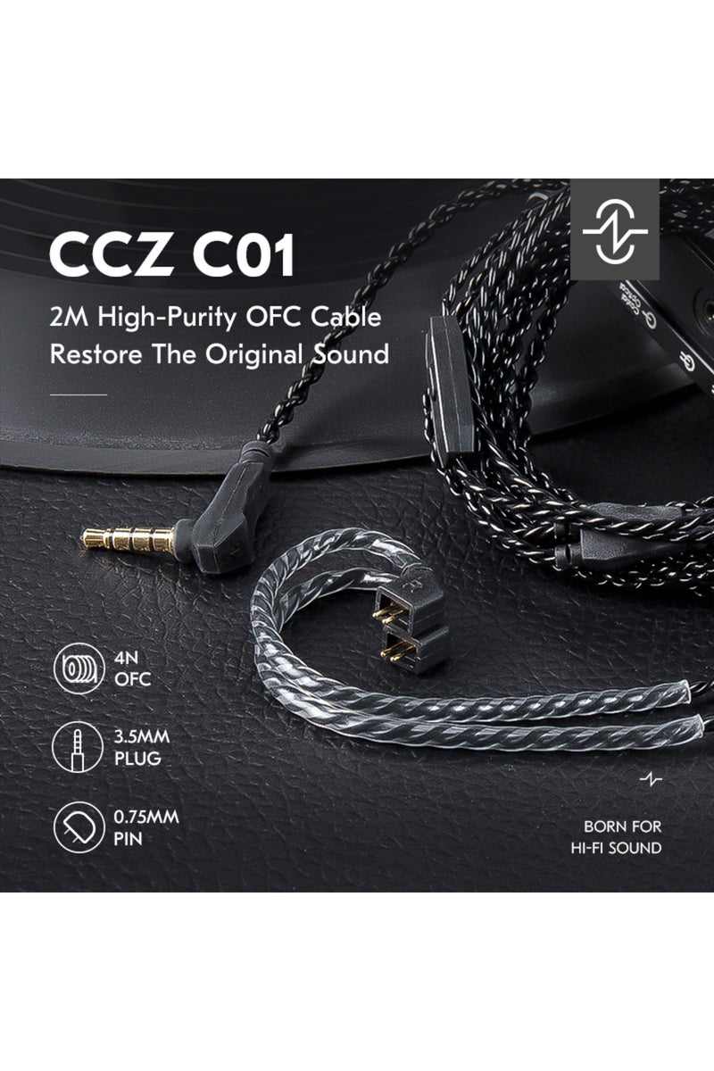 erorex Black 3.5QDC CCZ C01 2M High-purity OFC Cable Restore the original sound 4-strand of 4N OFC braided - Image 1