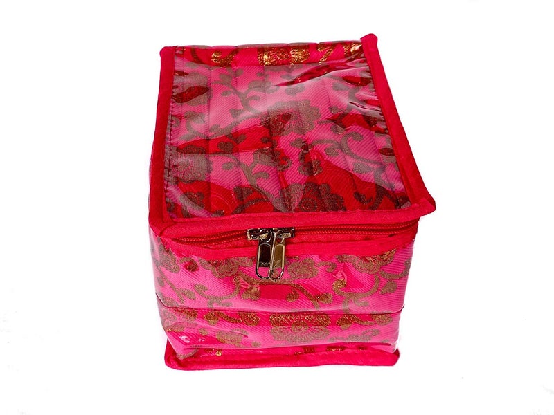 Sunshine Satin Brocade Fabric Jewellery Cosmetic Organizer with 12 Bangle Multipurpose Pouch - PINK/RAANI - Image 5