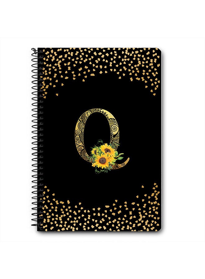 Stylizedd Designer A5 Spiral Notebook Memo Notepad Journal - Custom Monogram Initial Letter Mandala Floral Pattern Alphabet - Q - Black  - Image 1