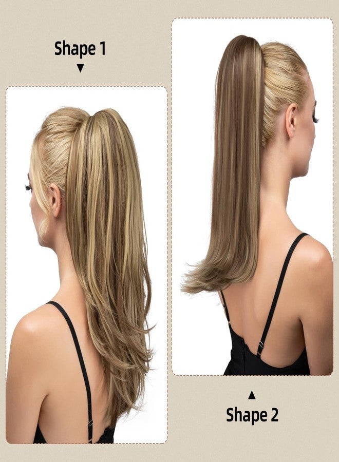 youngways Clip in Ponytail Extension 18 Inch Pony Tails Hair Extensions for Women Long Straight Curly Tail Ponytail Hair piece Synthetic Fake Versatile Pony (Brunette/Ash Blonde) - Image 4