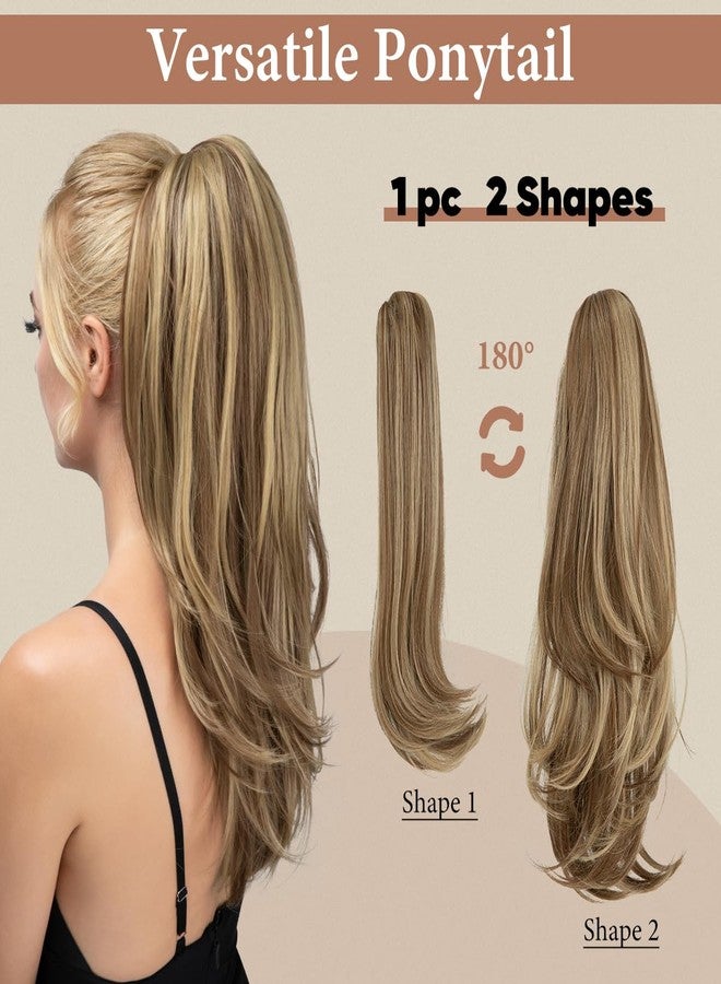 youngways Clip in Ponytail Extension 18 Inch Pony Tails Hair Extensions for Women Long Straight Curly Tail Ponytail Hair piece Synthetic Fake Versatile Pony (Brunette/Ash Blonde) - Image 2
