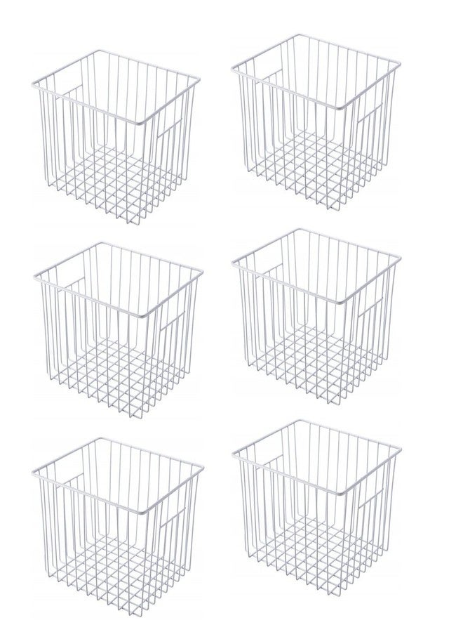 lonpute Freezer Basket Organizer, Refrigerator Metal Wire Storage Divider, Household Container Bins with Handles for Kitchen, Pantry, Cabinet, Closets - Pearl White (6, 11in x 10in x 5.5in) - Image 1