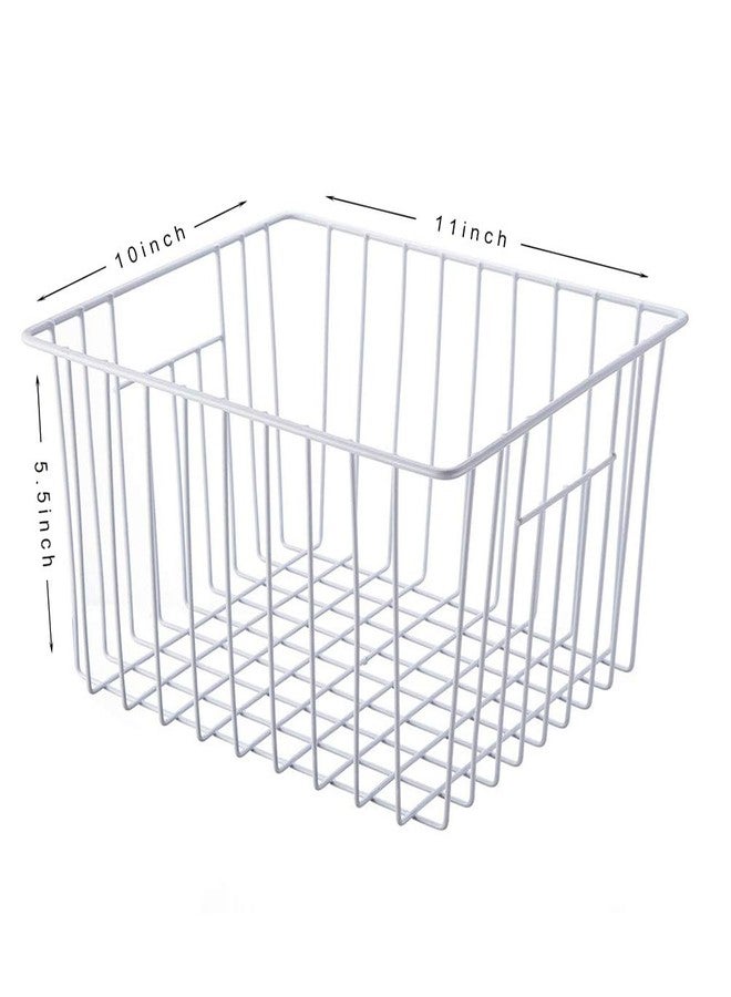 lonpute Freezer Basket Organizer, Refrigerator Metal Wire Storage Divider, Household Container Bins with Handles for Kitchen, Pantry, Cabinet, Closets - Pearl White (6, 11in x 10in x 5.5in) - Image 2