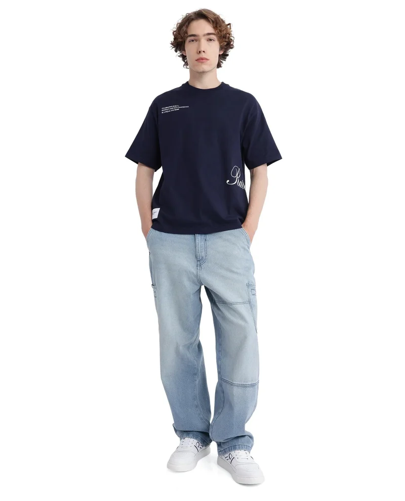 Rare Rabbit Men's Typography Print Boxy Fit T-Shirt