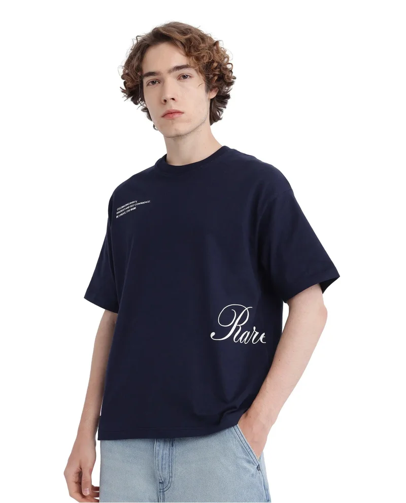 Rare Rabbit Men's Typography Print Boxy Fit T-Shirt