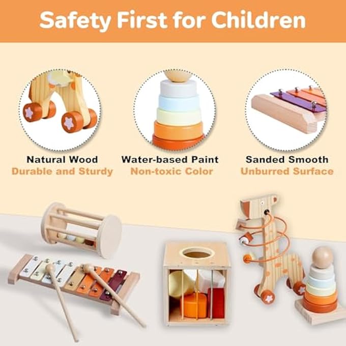AM ANNA Wooden Montessori Toys for Toddlers 1-3,Baby 12-18 Months Educational Object Permanence Box for Xylophone,Shape Sorting Cube,Stacker Ring,Rattle,Boy Girl Preschool Sensory Developmental Gift - Image 4