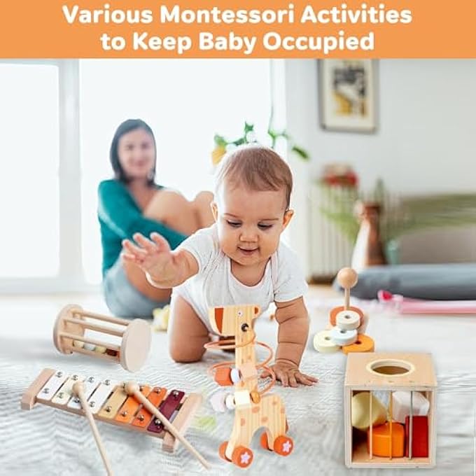 AM ANNA Wooden Montessori Toys for Toddlers 1-3,Baby 12-18 Months Educational Object Permanence Box for Xylophone,Shape Sorting Cube,Stacker Ring,Rattle,Boy Girl Preschool Sensory Developmental Gift - Image 5