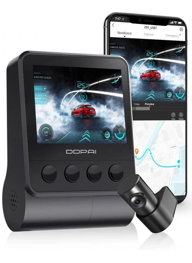 DDPAI Z50 Car Dash Cam Front and Rear with GPS and Ultra 4K HD Photography Lens Front 7 Optical Lens and One Infrared IR, FOV 140º, F1.75 Aperture - Image 2