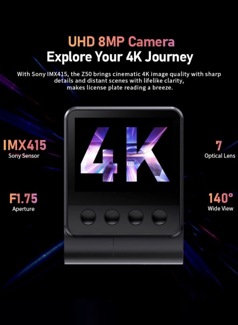 DDPAI Z50 Car Dash Cam Front and Rear with GPS and Ultra 4K HD Photography Lens Front 7 Optical Lens and One Infrared IR, FOV 140º, F1.75 Aperture - Image 5