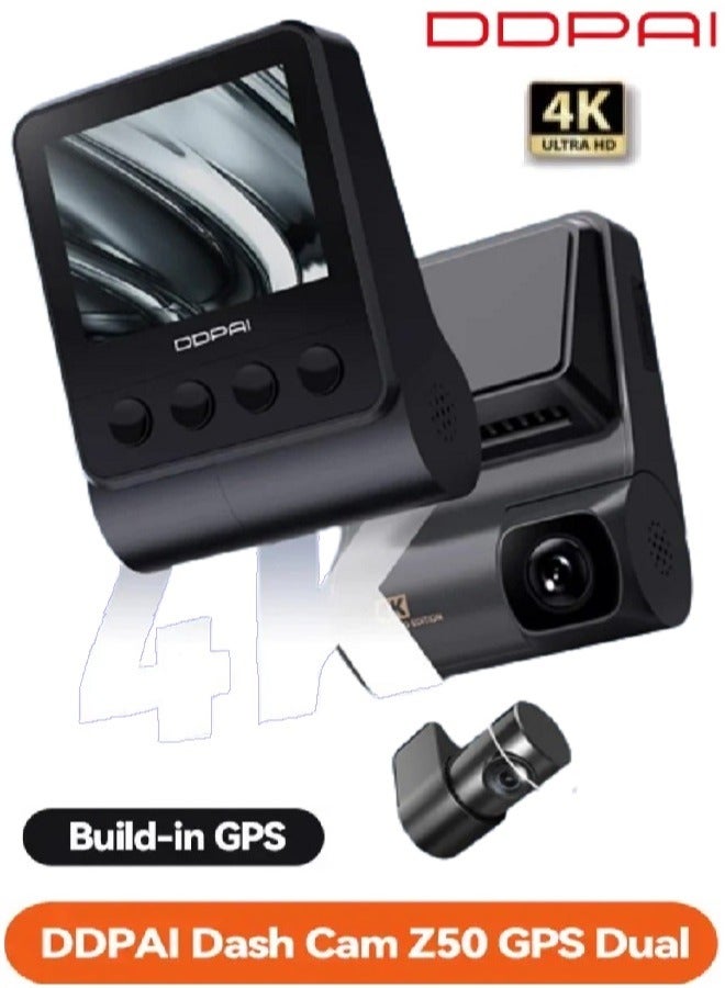 DDPAI Z50 Car Dash Cam Front and Rear with GPS and Ultra 4K HD Photography Lens Front 7 Optical Lens and One Infrared IR, FOV 140º, F1.75 Aperture - Image 1