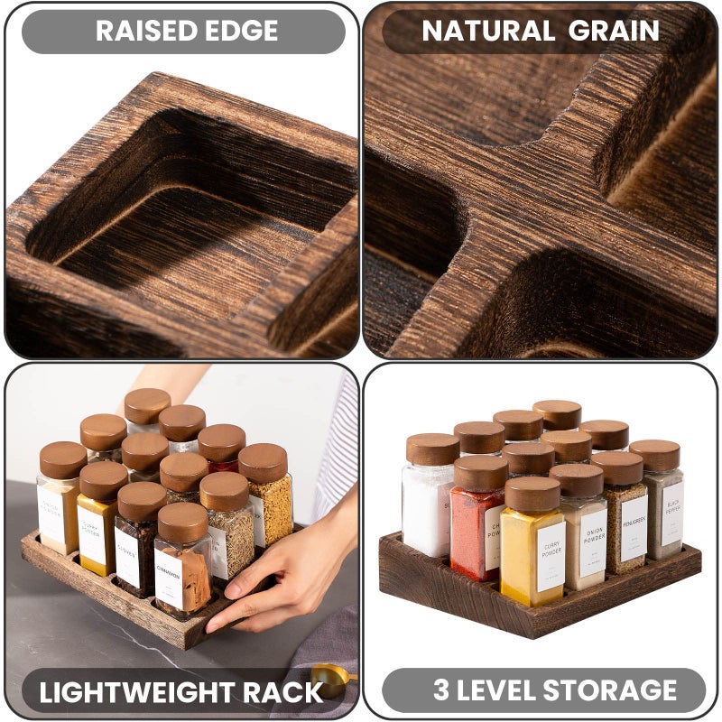 Yangbaga 24Pcs Glass Spice Jars with Labels-4oz Acacia Wood Lid Square Spice Containers and 2pcs Rack with Pepper Grinder Lids &Funnel,Seasoning Jars for Rack Cabinet Drawer - Image 3