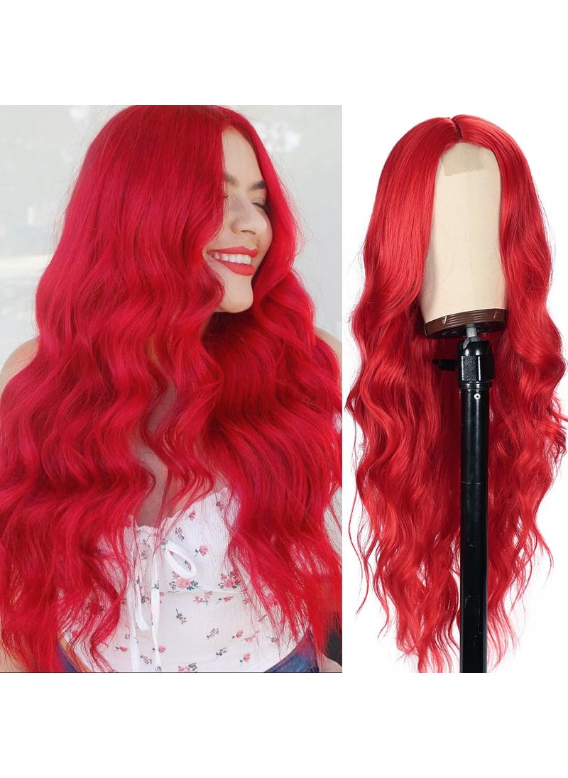 Colorful Queen - Colorful Queen Red Wigs for Women 26 Inch Long Red Wig Curly Wavy Wig Natural Looking Synthetic Lace Wig for Daily Party Use Halloween Cosplay - Image 1