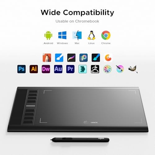 Ugee Graphics Drawing Tablet, UGEE M708 10 x 6 inch Large Digital Drawing Pad with 8 Hot Keys 8192 Levels Pen, Graphic Tablets for Computer Graphic Board Creation Sketch for PC/Laptop/Mac OS/Linux/Chrome - Image 5