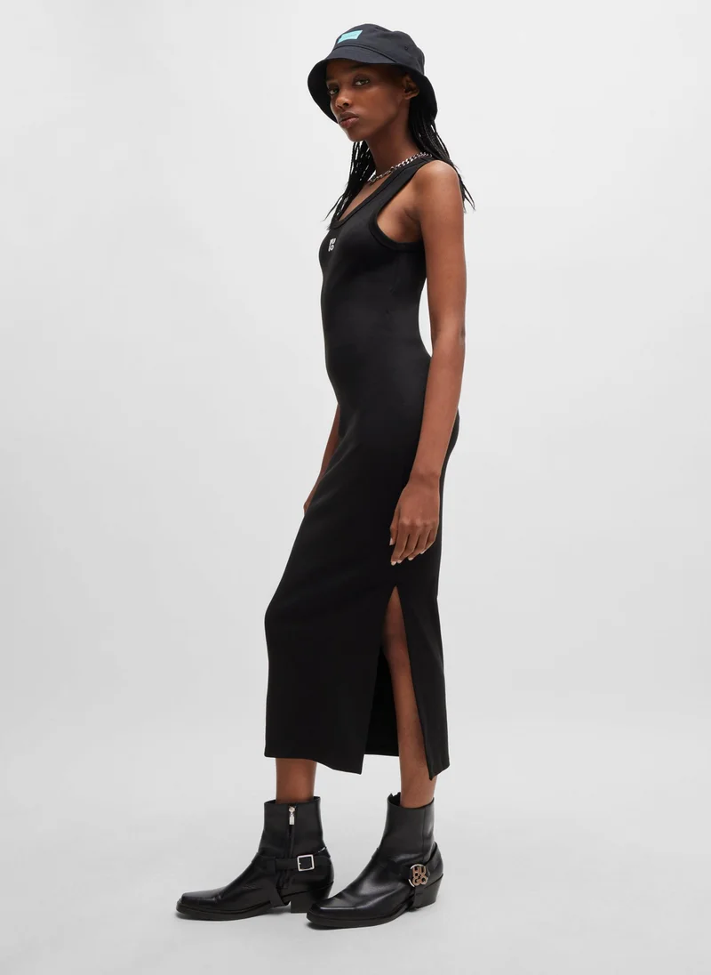 HUGO Long-length dress in stretch jersey with stacked logo