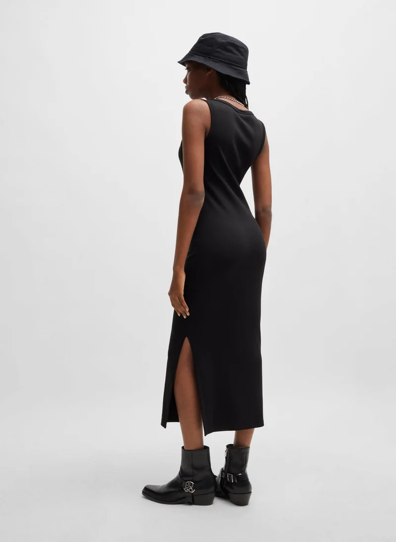 HUGO Long-length dress in stretch jersey with stacked logo