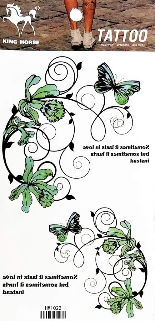 PP TATTOO 1 Sheet Butterfly Flower Green Vine Tattoos Body Art Fake Tattoo for Women Men Teens Arm Temporary Tattoo Body Sticker