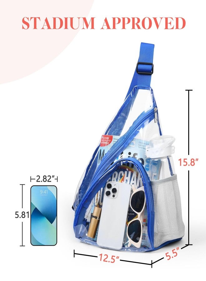 HULISEN Clear Sling Bag, Clear Bag Stadium Approved, Transparent Shoulder Crossbody Backpack Chest Casual Daypack, Blue, Medium, Clear Sling Bag - Image 3