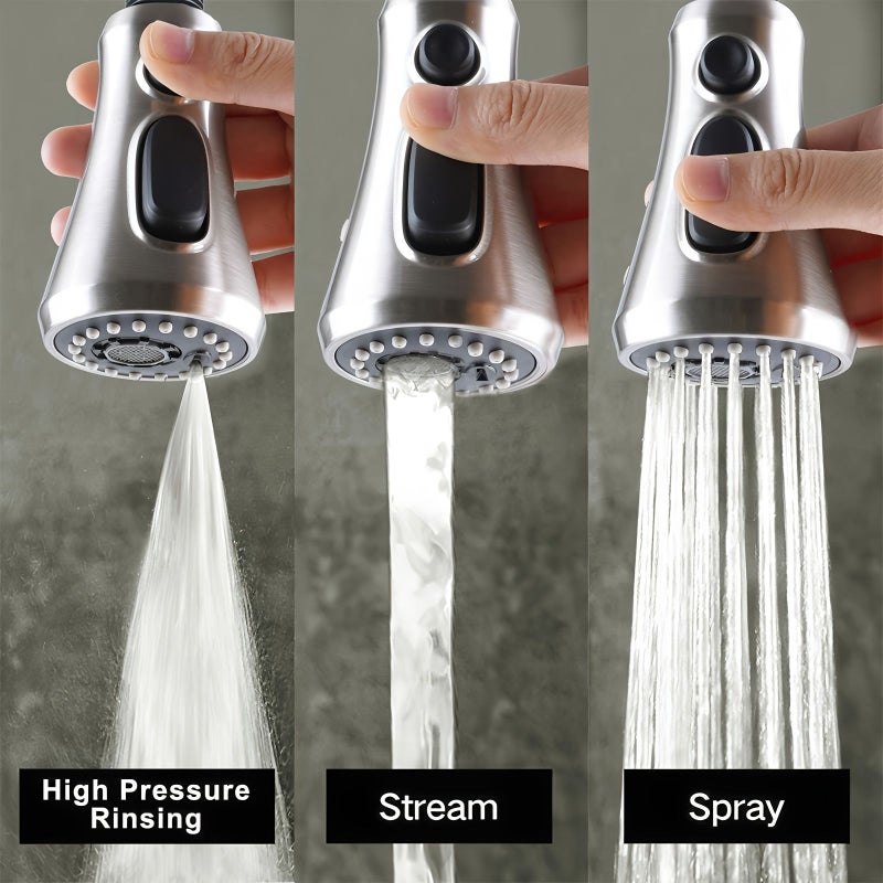 Silvery Pull-Down Kitchen Faucet Spray Head Replacement With Pause Mode Adjustable Three Function - Image 2