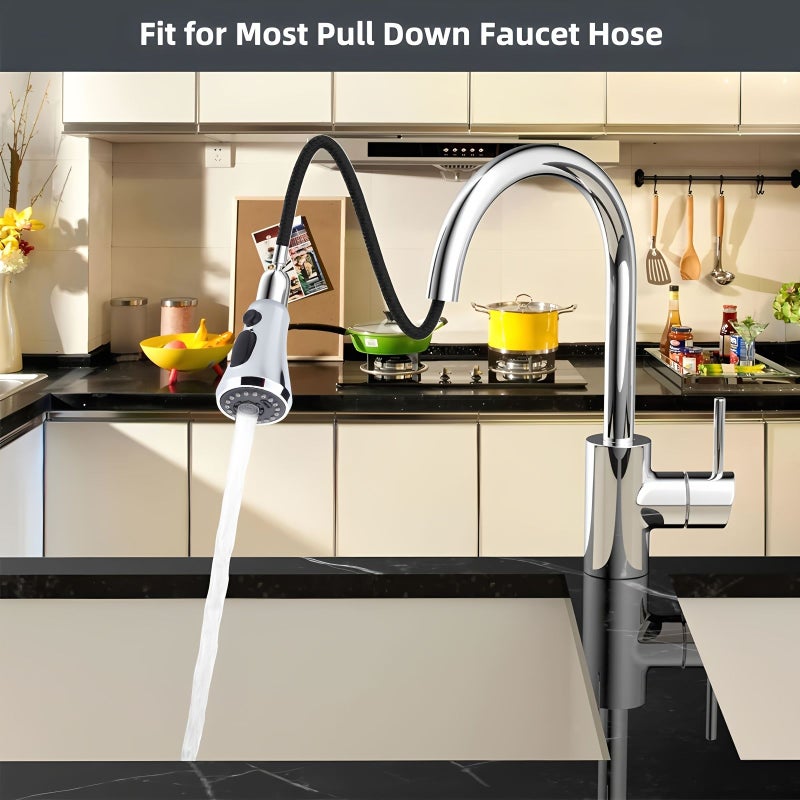 Silvery Pull-Down Kitchen Faucet Spray Head Replacement With Pause Mode Adjustable Three Function - Image 5