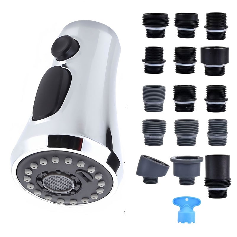 Silvery Pull-Down Kitchen Faucet Spray Head Replacement With Pause Mode Adjustable Three Function - Image 1