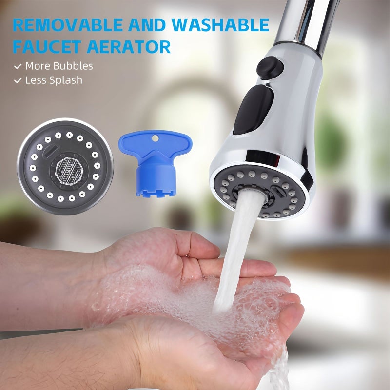Silvery Pull-Down Kitchen Faucet Spray Head Replacement With Pause Mode Adjustable Three Function - Image 4
