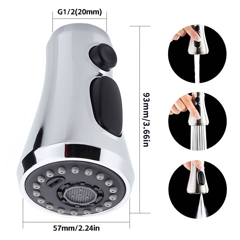 Silvery Pull-Down Kitchen Faucet Spray Head Replacement With Pause Mode Adjustable Three Function - Image 3