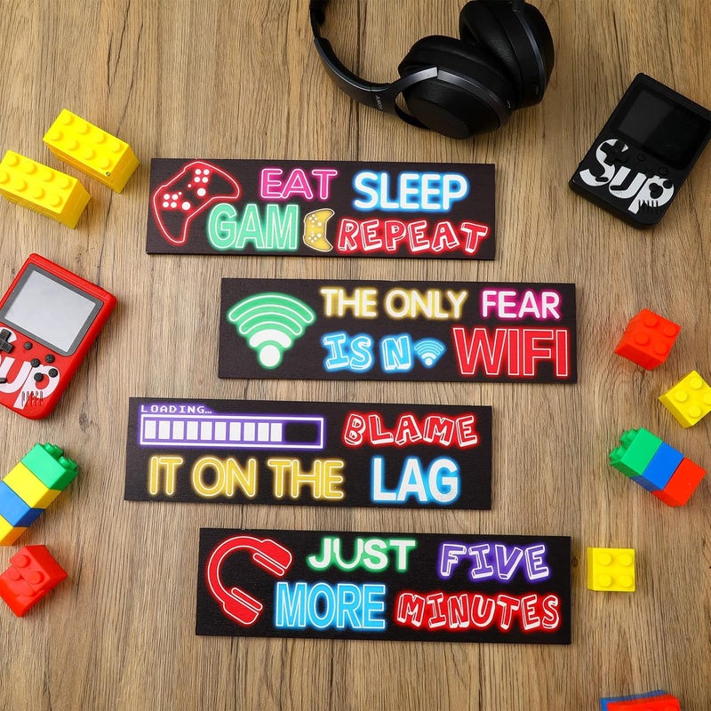 Queekay Various color options 4 Pcs Gaming Wall Decor for Room Gaming Decorations Signs Printed Video Game Wall Art Colorful Gaming Posters for Game Themed Room Wall, 8 x 3 Inch(Simple,Neon Color) Various fittings - Image 5