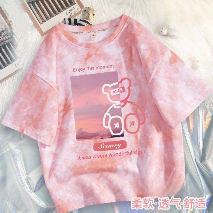 Girls' Short-Sleeved T-Shirt, Kidsren'S 2026 New Summer Fashion, Stylish Tie-Dye Popular Ice Silk T-Shirt For Older Kids - Image 5