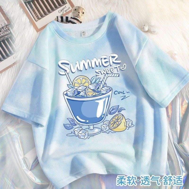 Girls' Short-Sleeved T-Shirt, Kidsren'S 2026 New Summer Fashion, Stylish Tie-Dye Popular Ice Silk T-Shirt For Older Kids - Image 3