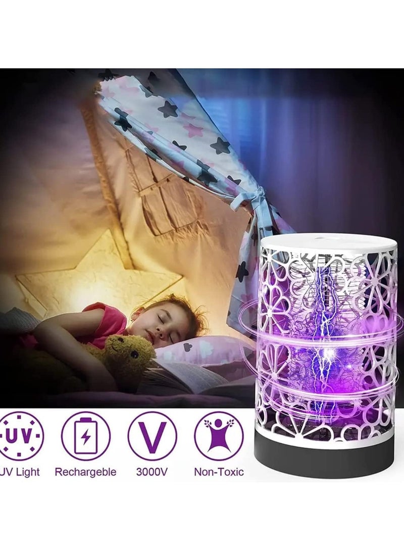 Raxoom Electric Bug Zapper for Indoor and Outdoor, Rechargeable Mosquito and Fly Killer Portable USB LED Purple Light Trap Have Security Grid for Home, Bedroom, Backyard Camping Using, White - Image 1