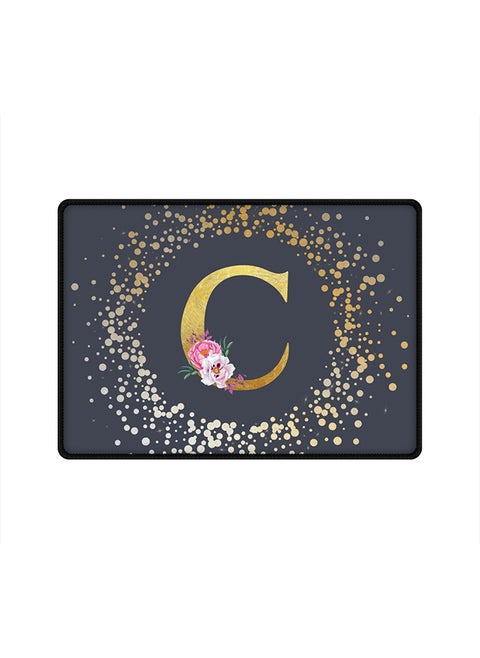 Designer Gaming Mouse Pad  Anti-Skid Mousepad Large Keyboard Mouse Pad Desk Mat Custom Monogram Initial Letter Floral Pattern Alphabet - C  (Grey)
