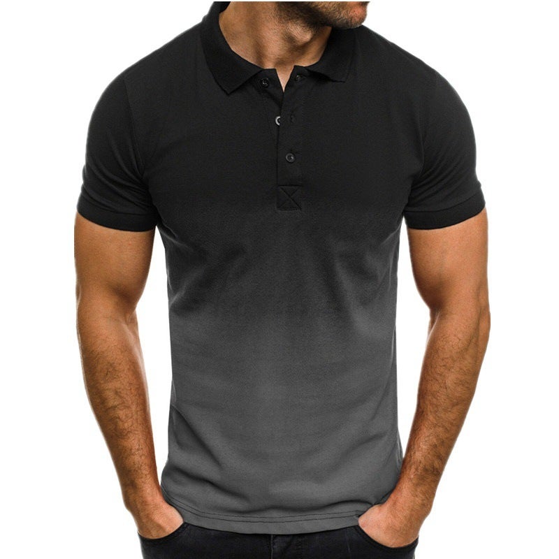 2021 cross-border foreign trade new European and American casual fashion slim gradient printing short-sleeved lapel shirt men's POLO shirt 01 Black ash 01 XXL - Image 1