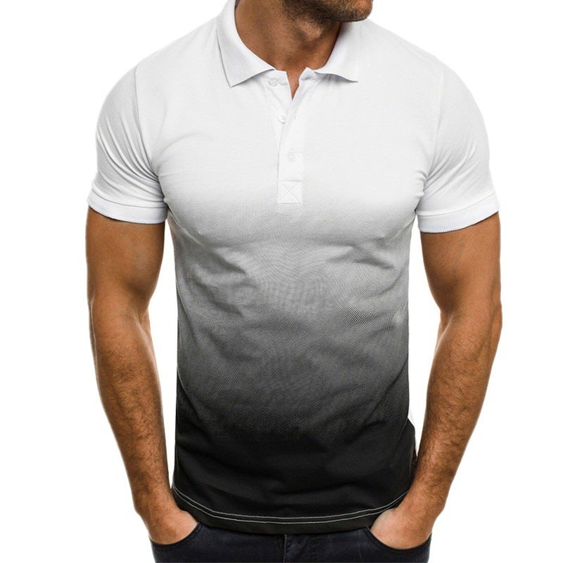 2021 cross-border foreign trade new European and American casual fashion slim gradient printing short-sleeved lapel shirt men's POLO shirt 01 Black ash 01 XXL - Image 5