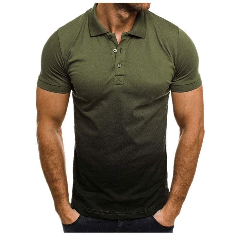 2021 cross-border foreign trade new European and American casual fashion slim gradient printing short-sleeved lapel shirt men's POLO shirt 01 Black ash 01 XXL - Image 3
